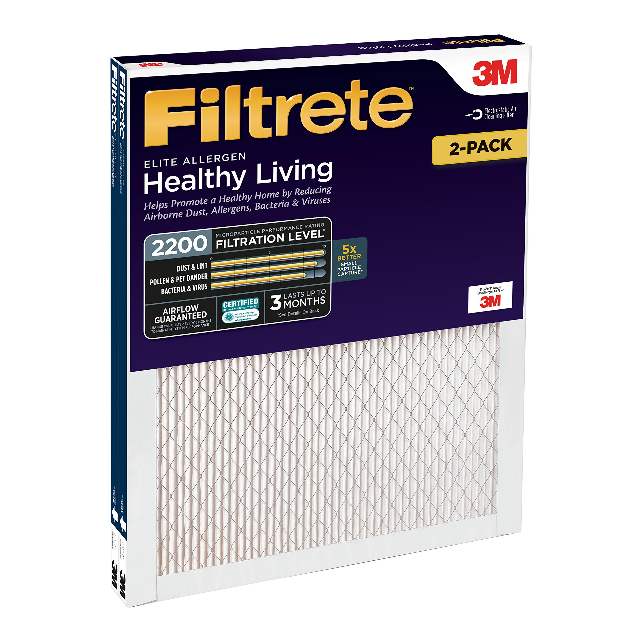 Filtrete 20x30x1, AC Furnace Air Filter, MPR 2200, Healthy Living Elite