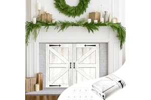 Maasechs Fireplace Draft Cover for Winter Indoor Fireplace Blanket for Heat Loss Rustic Wooden Door Pattern Draft Stopper with Hook for Inside Insulated(White,39 x 32 Inch)