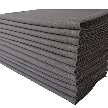 Linen Clubs Pack of 12 Pieces,100% Cellulose Cotton Fibres,20' Square, Oversized Charcoal Colored Solid Dinner Napkin with De