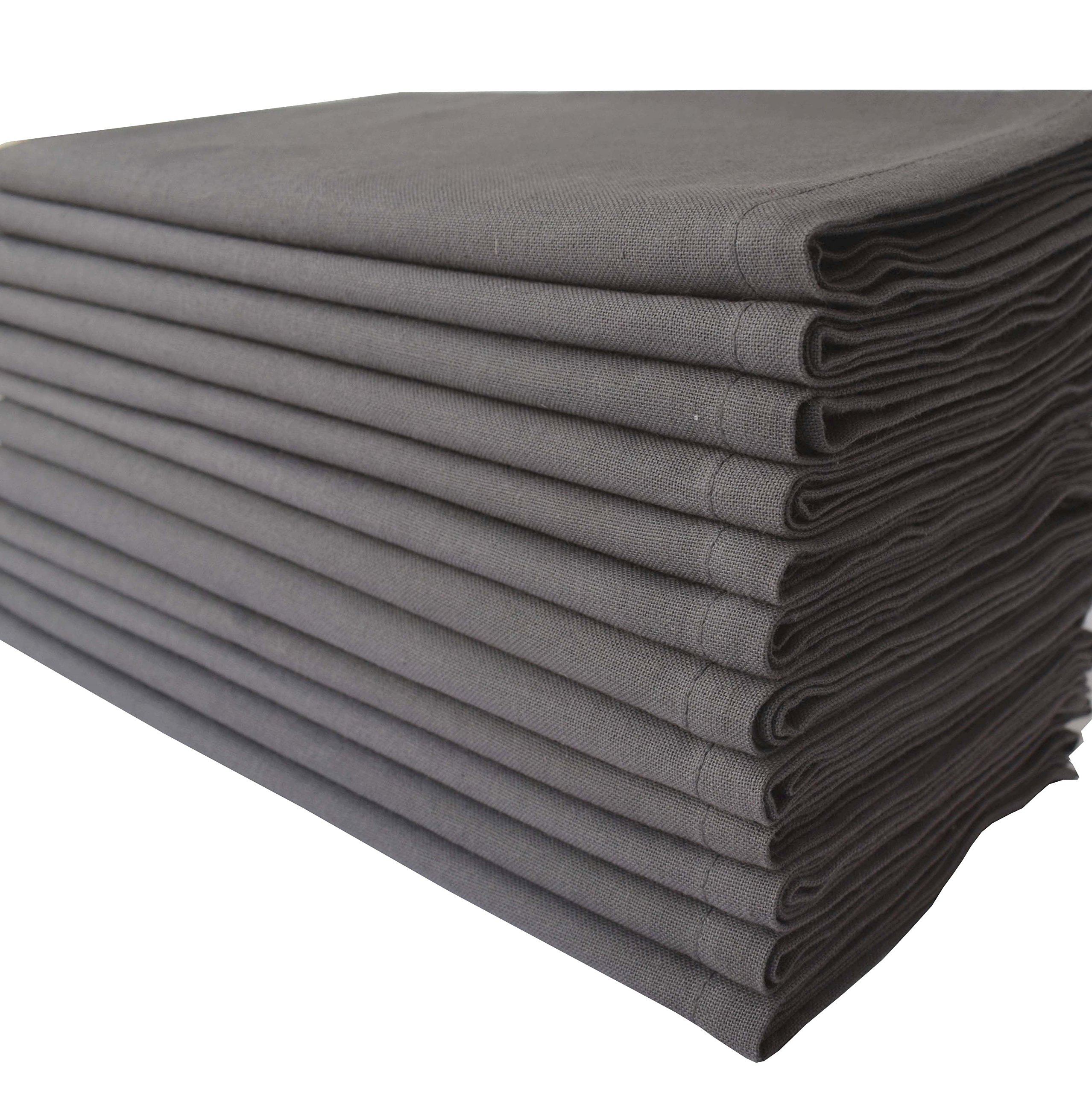 Pack of 12 Pieces,100% Cellulose Cotton fibres,20" Square, Oversized Charcoal Colored Solid Dinner Napkin with Decorative selvedge fold