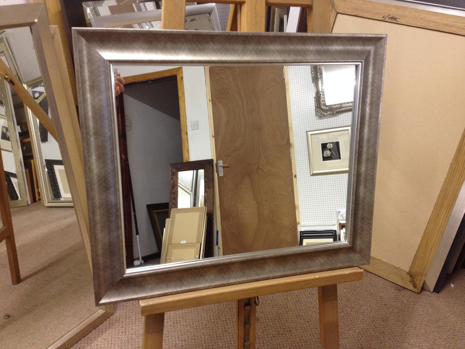 NEW LARGE MODERN PEWTER WALL MIRROR 24"x20" EX DISPLAY ITEM Amazon