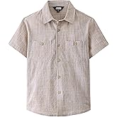 JOGAL Boys Chambray Shirts Short Sleeve Button Down Casual Cotton Woven Shirt with Two Pockets for Kids 6-14 Years