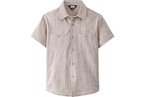 JOGAL Boys Chambray Shirts Short Sleeve Button Down Casual Cotton Woven Shirt with Two Pockets for Kids 6-14 Years