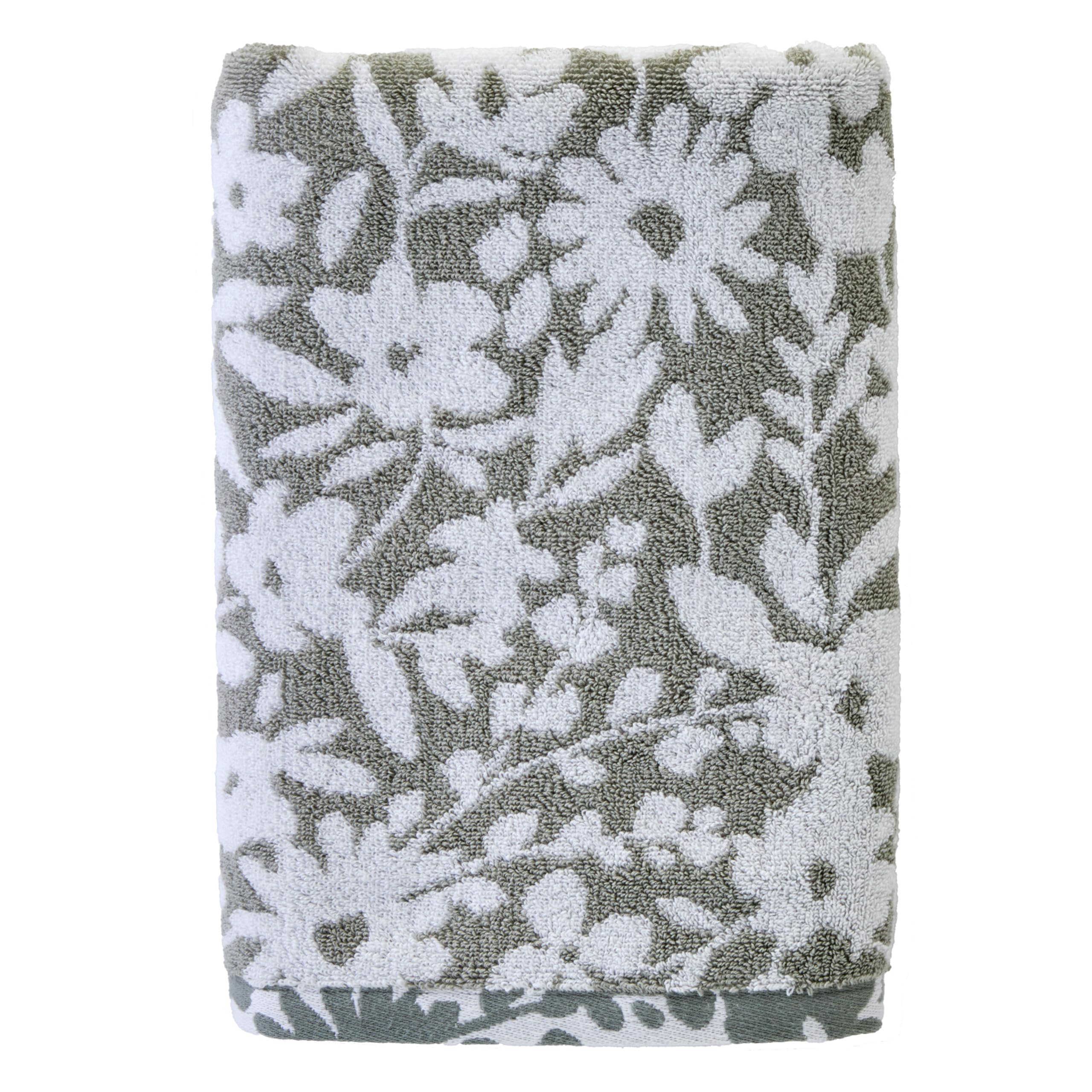 SKL Home Bedford Floral 100% Cotton Premium Bath Towel, 600 GSM, Soft & Absorbent, Reversible Jacquard, Sage Image
