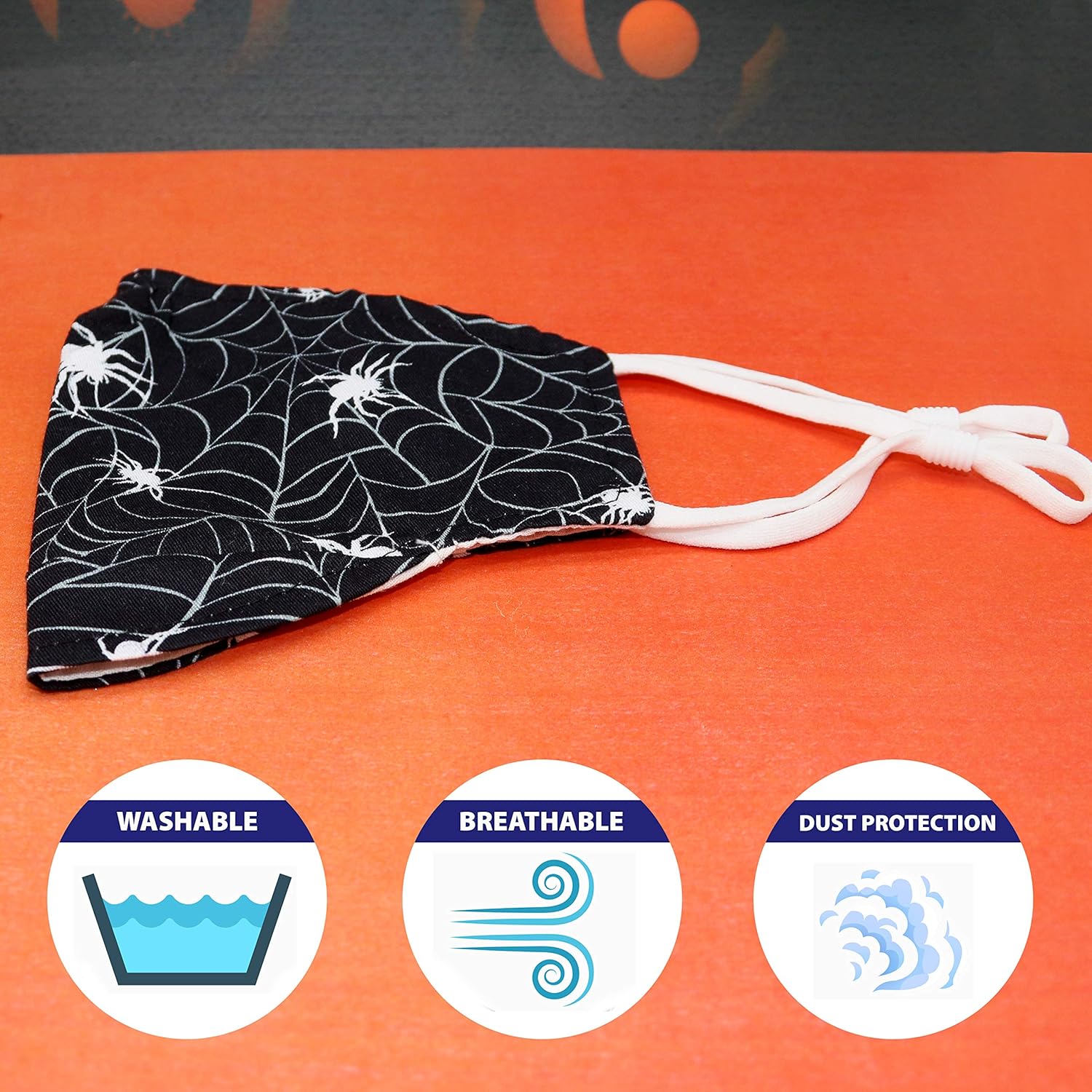 3 PCS Adjustable Halloween Face Masks for Kids, Washable Breathable Soft Cotton Mask for Children with Filter Pocket, Kid Ghost Spider Pumpkin Witch Prints with Nose Bridge Wire: Clothing
