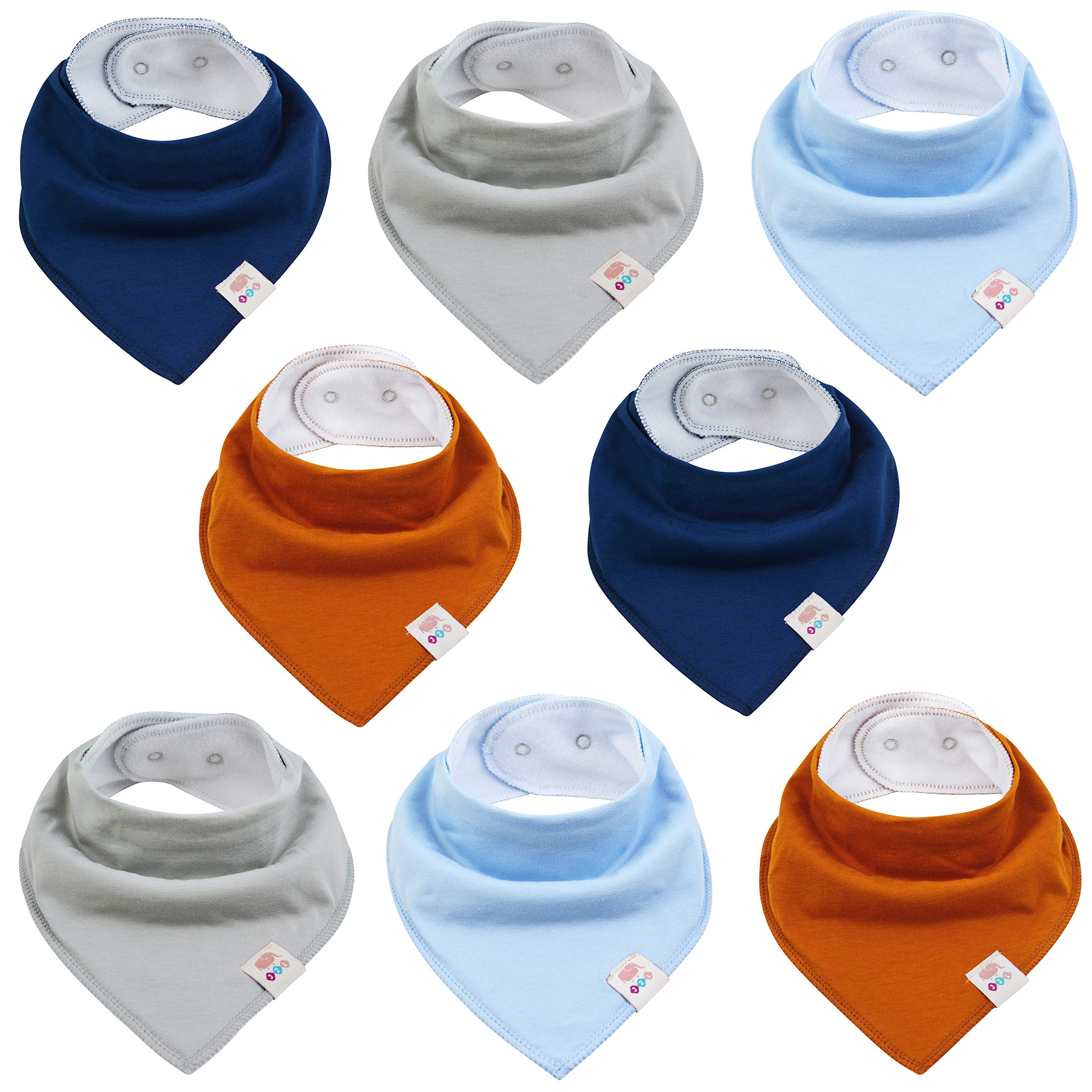 M.M.C. Baby Solid Color Triangle Scarves 8 Pack Cotton Neckerchief with Adjustable Snaps Burp Cloth Bibs for Toddlers Boys and Girls (Boy Set)