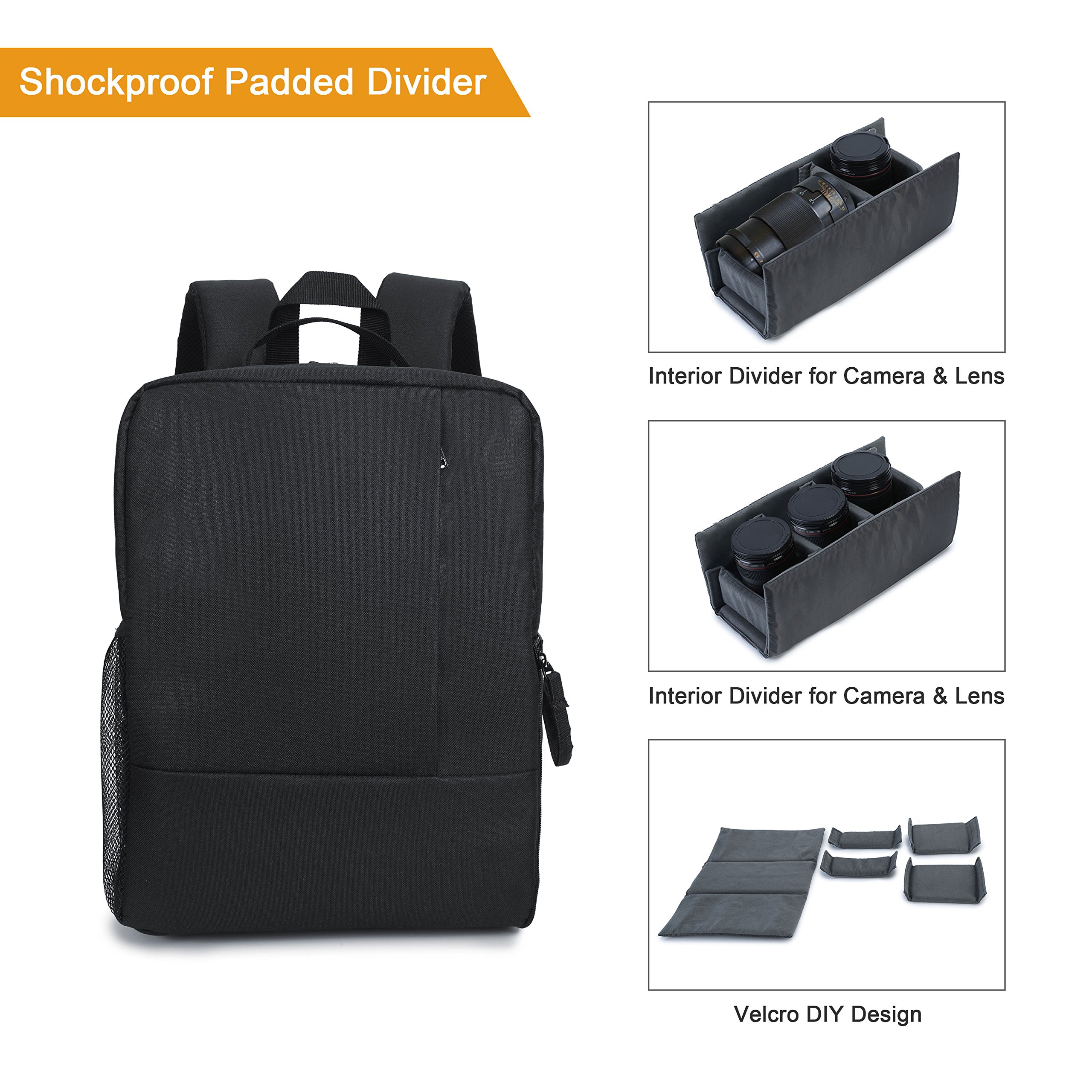 Fashion Camera Backpack Multifunctional Waterproof Anti-Shock SLR/DSLR Camera Bag with Customizable Dividers & USB Charging Port Lightweight Travel Outdoor Laptop Bag - Black