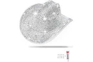 KakiStitch Rhinestone Cowboy Hat for Women, Bling Cowgirl Hat, Wide Brim Felt Cowboy Hat for Disco Party