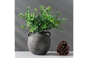 PORCER Ceramic Rustic Vase for Home Decor, 5.8 Inch Terracotta with Handles, Vintage Decorative for Flowers, Plants, Living Room, Table, Thanksgiving - Black Bronze