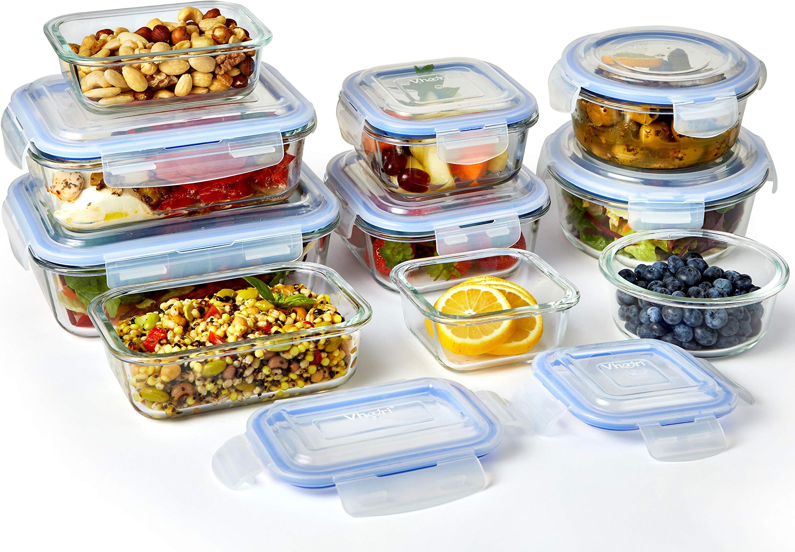 Glass Food Storage Containers with Lids (10-Piece Set) | BPA-Free | Airtight, Waterproof, Fully Insulated, Reusable & Leakproof Protection | Microwave, Oven, Freezer, Dishwasher Friendly