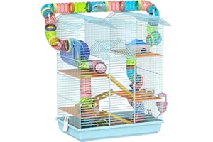 PawHut 18.5" Hamster Cage, 5 Tiers Small Animal House with Tunnel Tube System, Exercise Wheel, Water Bottle, Food Dish, Ramp,