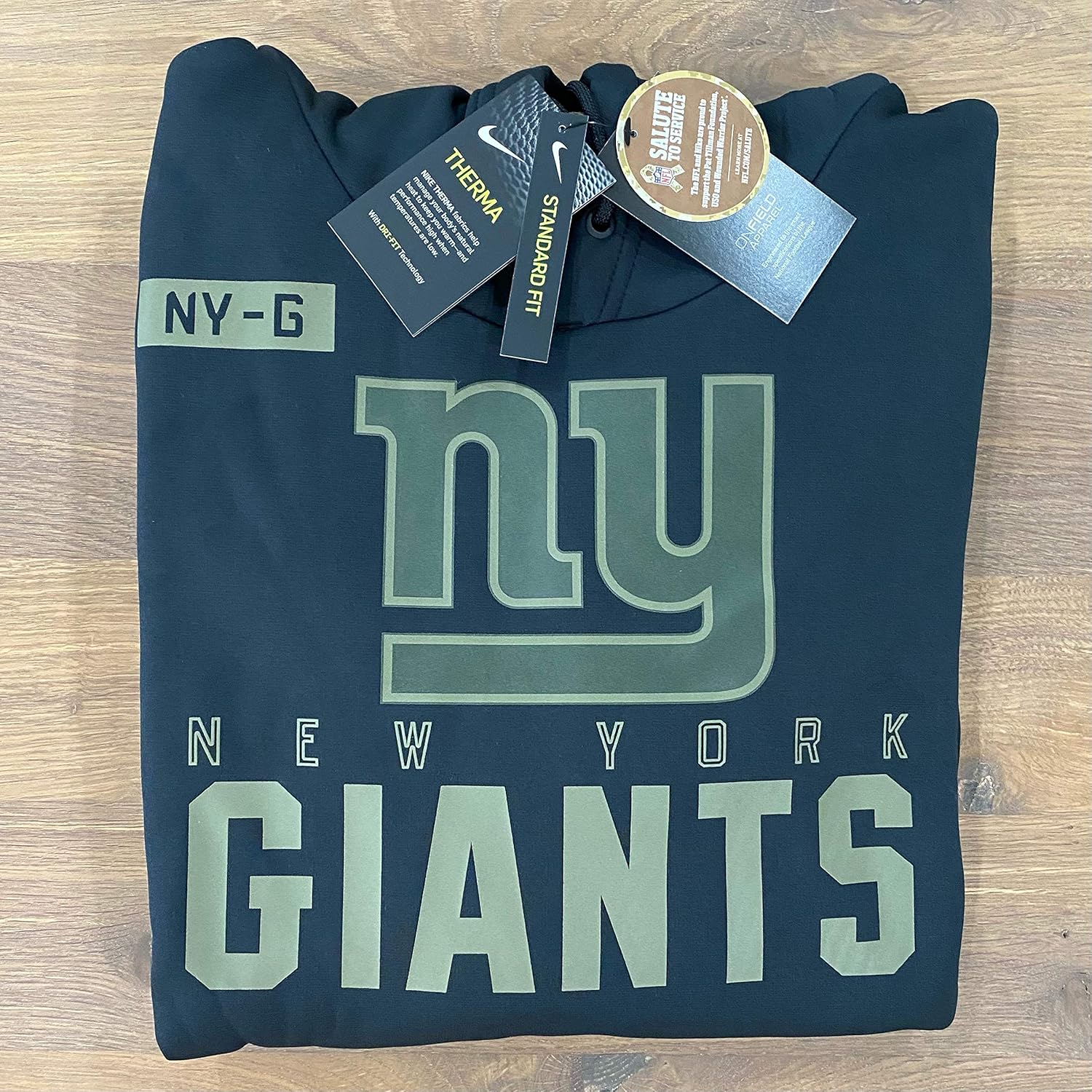 men's new york giants nike olive salute to service sideline therma performance pullover hoodie