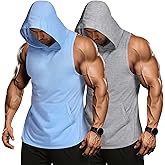 COOFANDY Men's 2 Pack Workout Hooded Tank Tops Bodybuilding Muscle Cut Off T Shirt Sleeveless Gym Hoodies