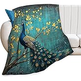 Peacock Throw Blanket - Teal Peacock Stuff Decor Merch Cozy Flannel Soft Warm Plush Lightweight Bedding - Gifts for Boys, Men, Sofa & Couch - 50"X40"