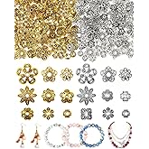 FIVEIZERO 240 Pcs Bead Caps for Jewelry Making, 18 Styles Silver & Gold Flower Bead Caps, Multi-Petal 6mm–16mm for Earrings, Bracelets & Necklaces