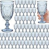 Wiwiqing 60 Pack Plastic Goblets 10oz Upgrade Vintage Water Goblet Plastic Wine Glasses Colored Retro Embossed Glassware for Party Wine Bar Juice Baby Shower Wedding Reception Grand (Blue)
