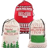 JOYIN 3 PCS Christmas Drawstring Santa Burlap Sack 26" x 19", Large Canvas Gift Bag Reusable Personalized Cloth Pouch for Xmas Presents Package, Party Supplies, Hoilday Decoration