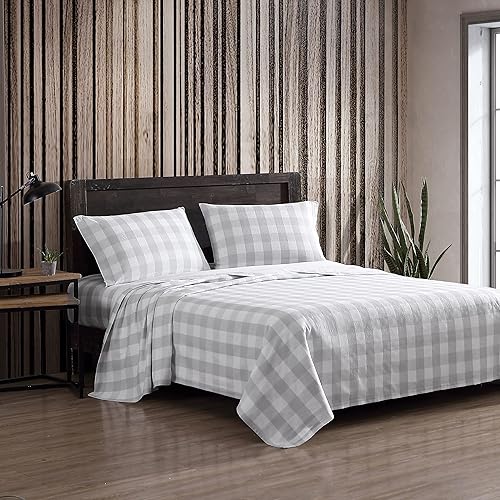 Eddie Bauer - Queen Sheets, Cotton Flannel Bedding Set, Brushed For Extra Softness, Cozy Home Decor (Lakehouse Plaid, Queen)