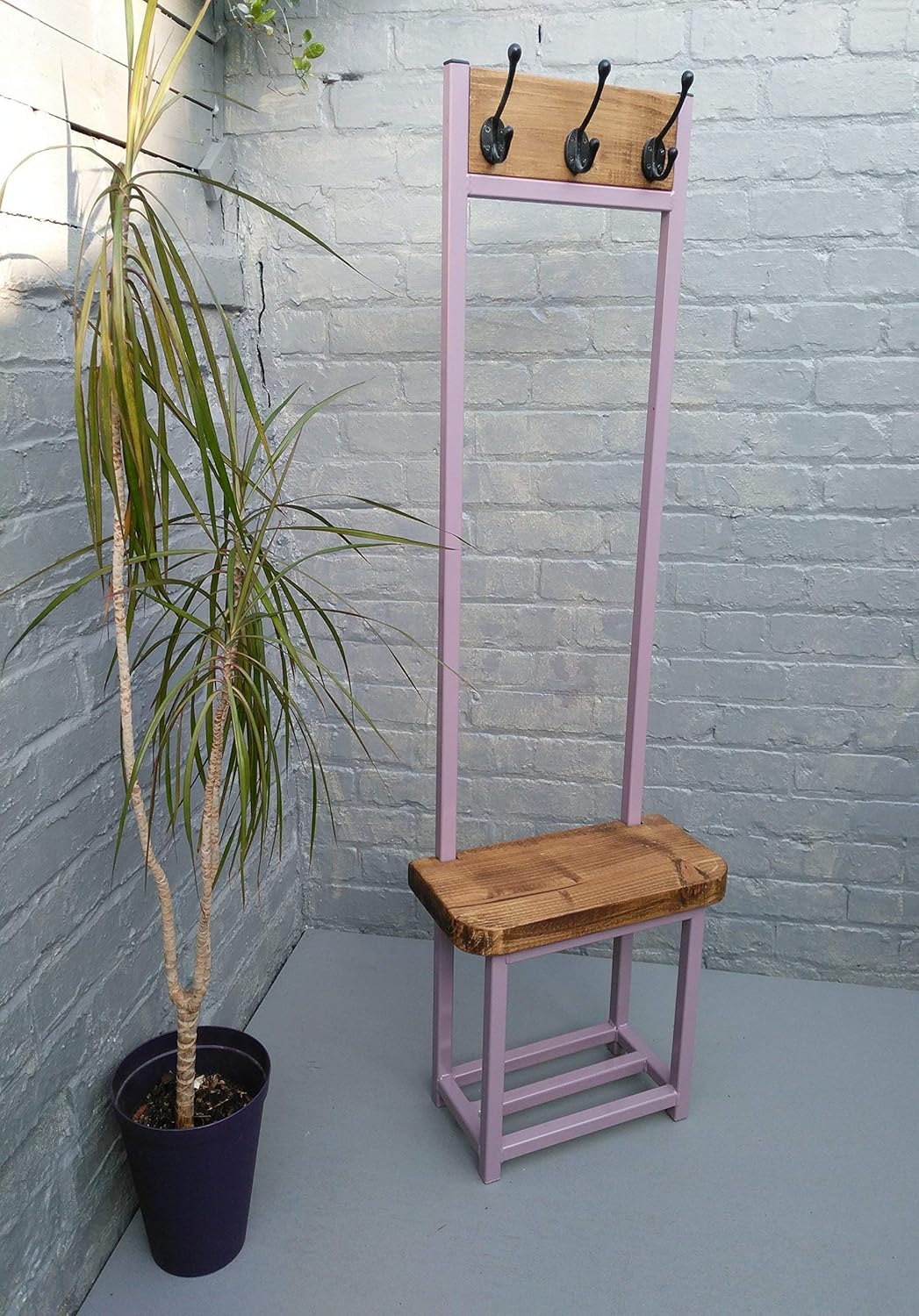 Coat stand finished in Lavender with seat & shoe storage Narrow hallway