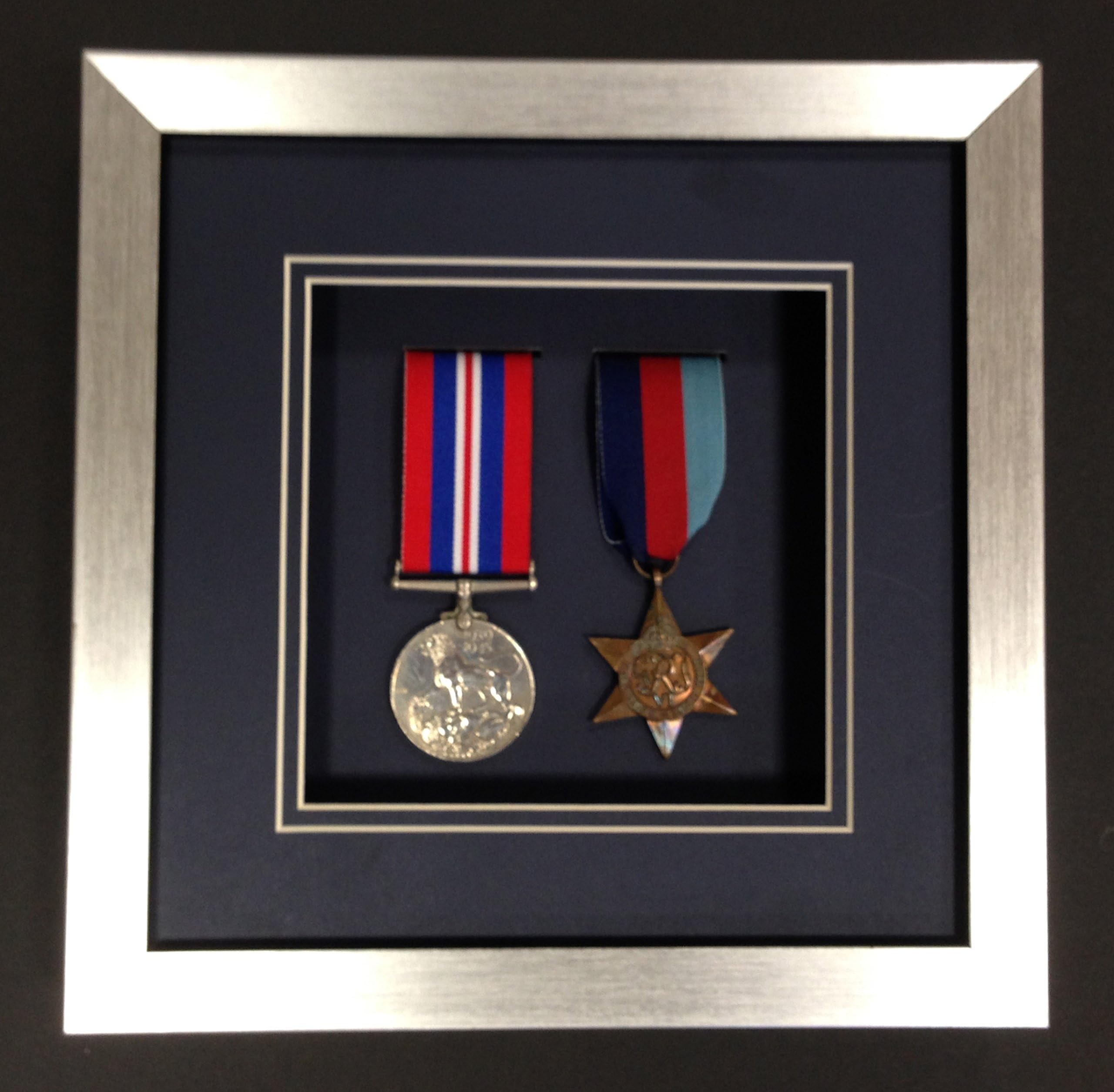 Picture Framing Direct Silver 3d Deep Box Frame To Display War/Military/Sports Medals (Navy Blue Mount, Two Medals)