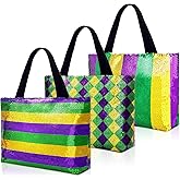 NFAMRZCAR 3 Pcs Mardi Gras Sequin Tote Bags - Purple, Green, Gold Three Colors Carnival Canvas Shoulder Bags for Festive Celebrations, Parades & Daily Use
