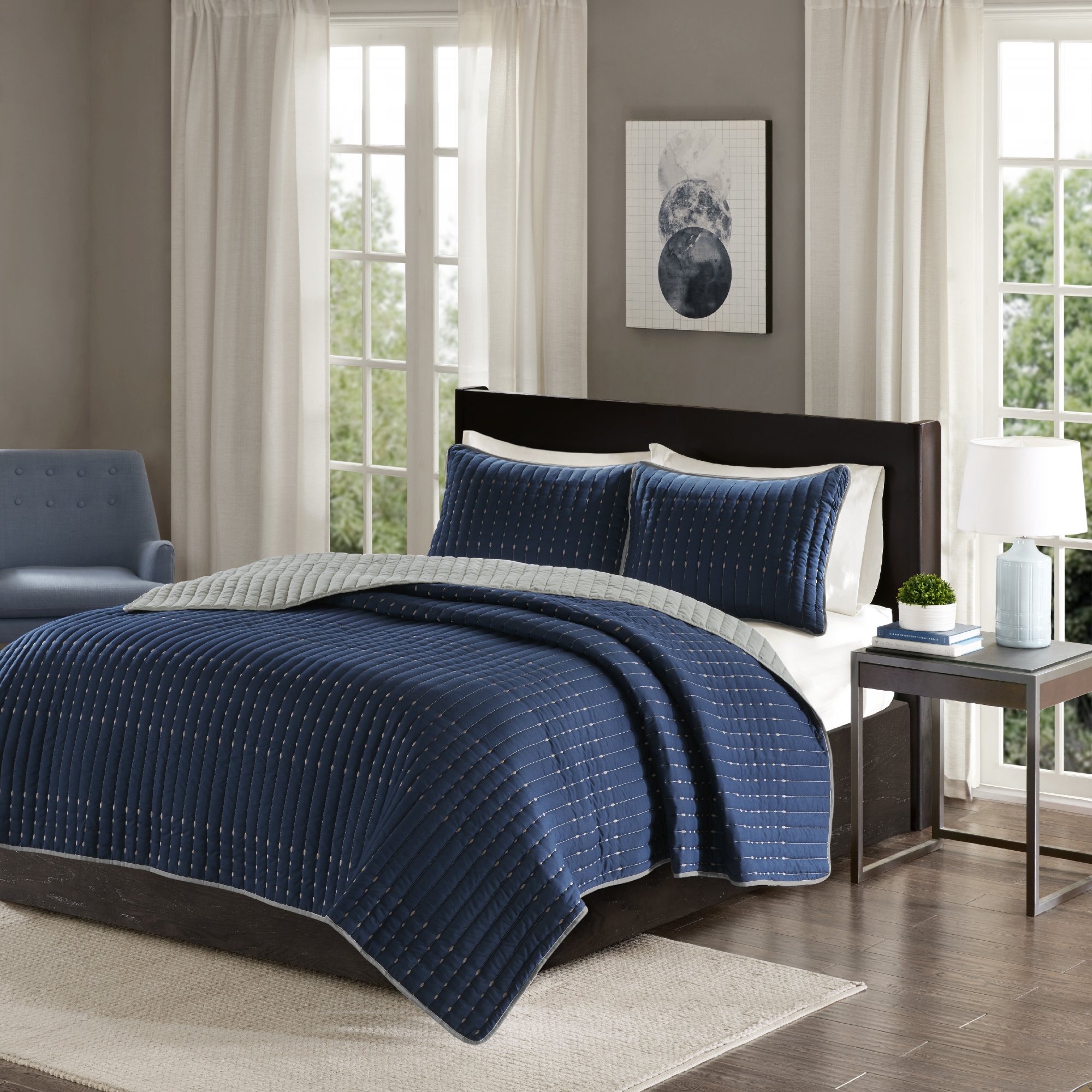 Reversible King Quilt Set Navy 3 Piece Bayley Mini Quilt Set Navy