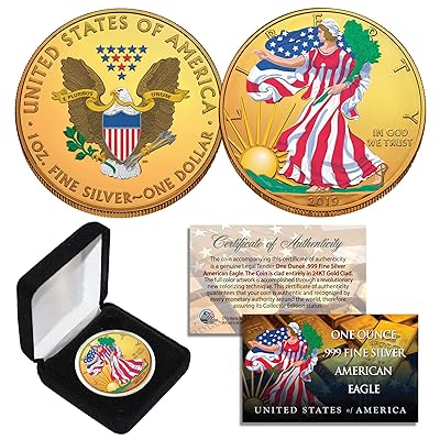 Combo 24K GOLD GILDEDCOLOR 2019 American Silver Eagle 1 Oz .999 Coin wBox