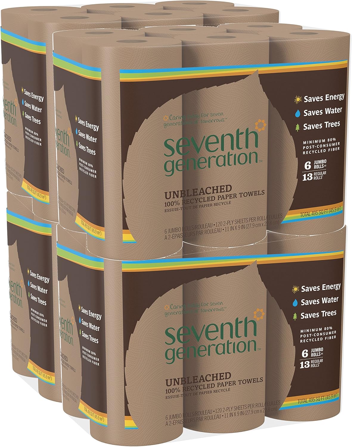 Seventh Generation Unbleached Paper Towels Roll, 6Count (Pack of 4