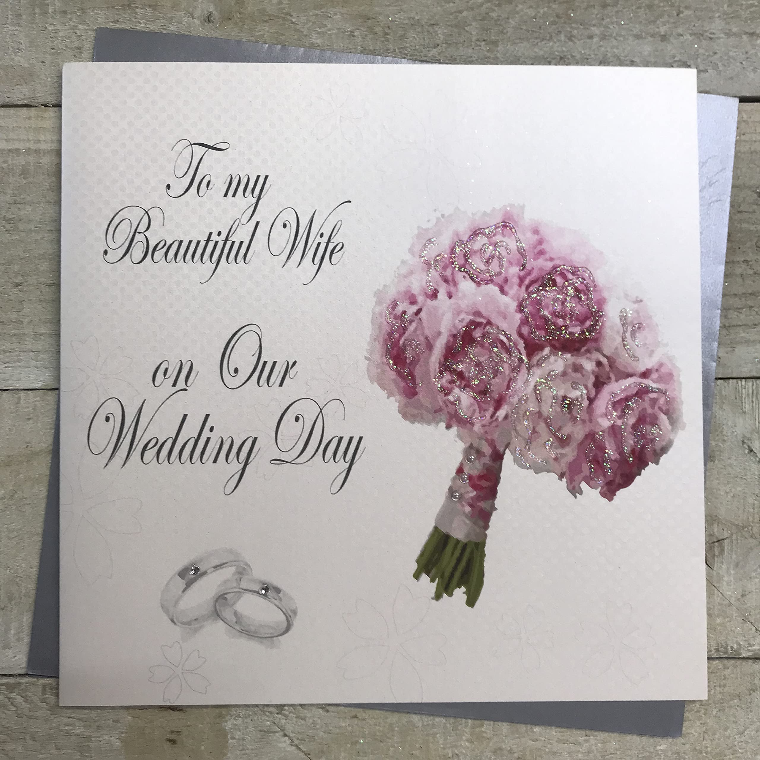 WHITE COTTON CARDS To My Beautiful Weddng Day, Handmade Wedding Card (Wife, Bouquet)