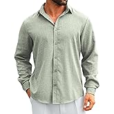 MAPICK Men's Linen Shirt Long Sleeve Button Down Casual Shirts Untucked Dress Shirts Beach Vacation Fall Tops