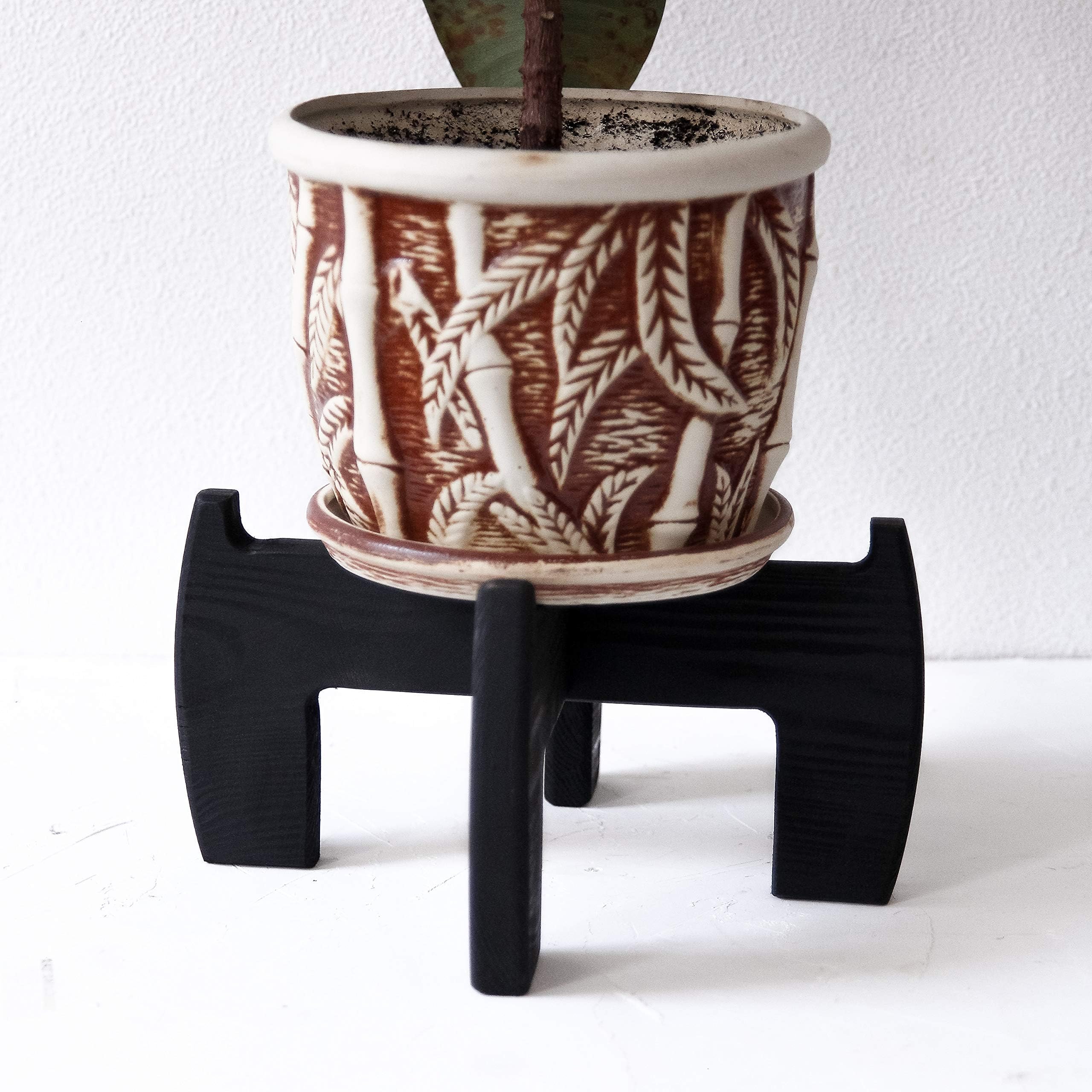 Wooden Plant Stand Indoor Mid Century - Adjustable for pots up to 9,5 Inches - Modern Corner Flower Wood Potted Planter Holder - POT NOT INCLUDED
