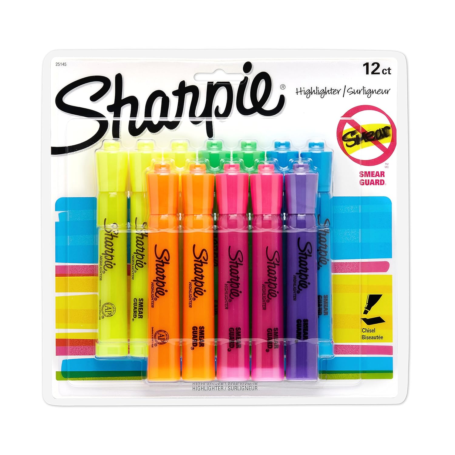 Sharpie Tank Highlighters, Chisel Tip, Assorted Fluorescent, 12Count