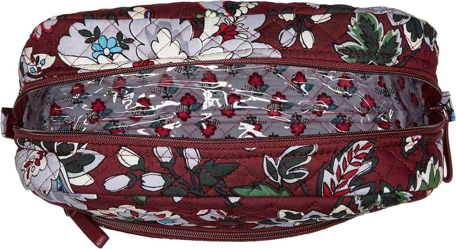 Vera Bradley Women's Signature Cotton Large Cosmetic Makeup Bag, Bordeaux Blooms, One Size: Clothing