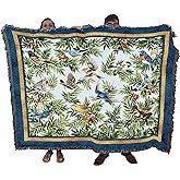 Pure Country Weavers Songbirds Blanket by Elena Vladykina - Bird Garden Floral Gift Tapestry Throw Woven from Cotton - Made in The USA (72x54)