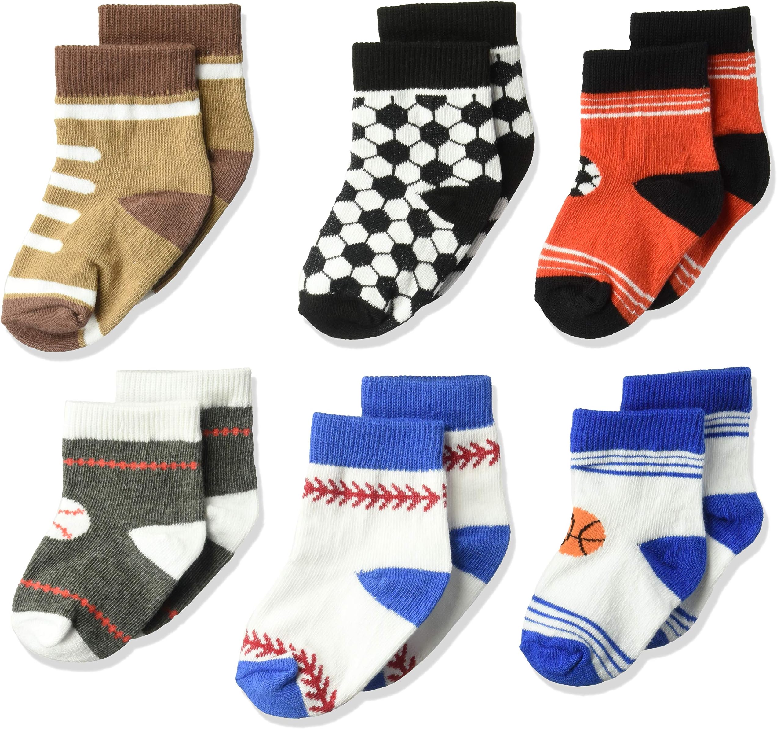 Jefferies Socks Baby Sport Pattern Crew Socks (6 Pair Pack), Newborn 0-4, Multi