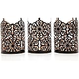 Hosley Set of 3 Black Finish Metal Candle Holder 4" High Lattice Cut Lantern Ideal Gift for Votive Gardens, LED Tealights, Weddings, Spa, Reiki O3