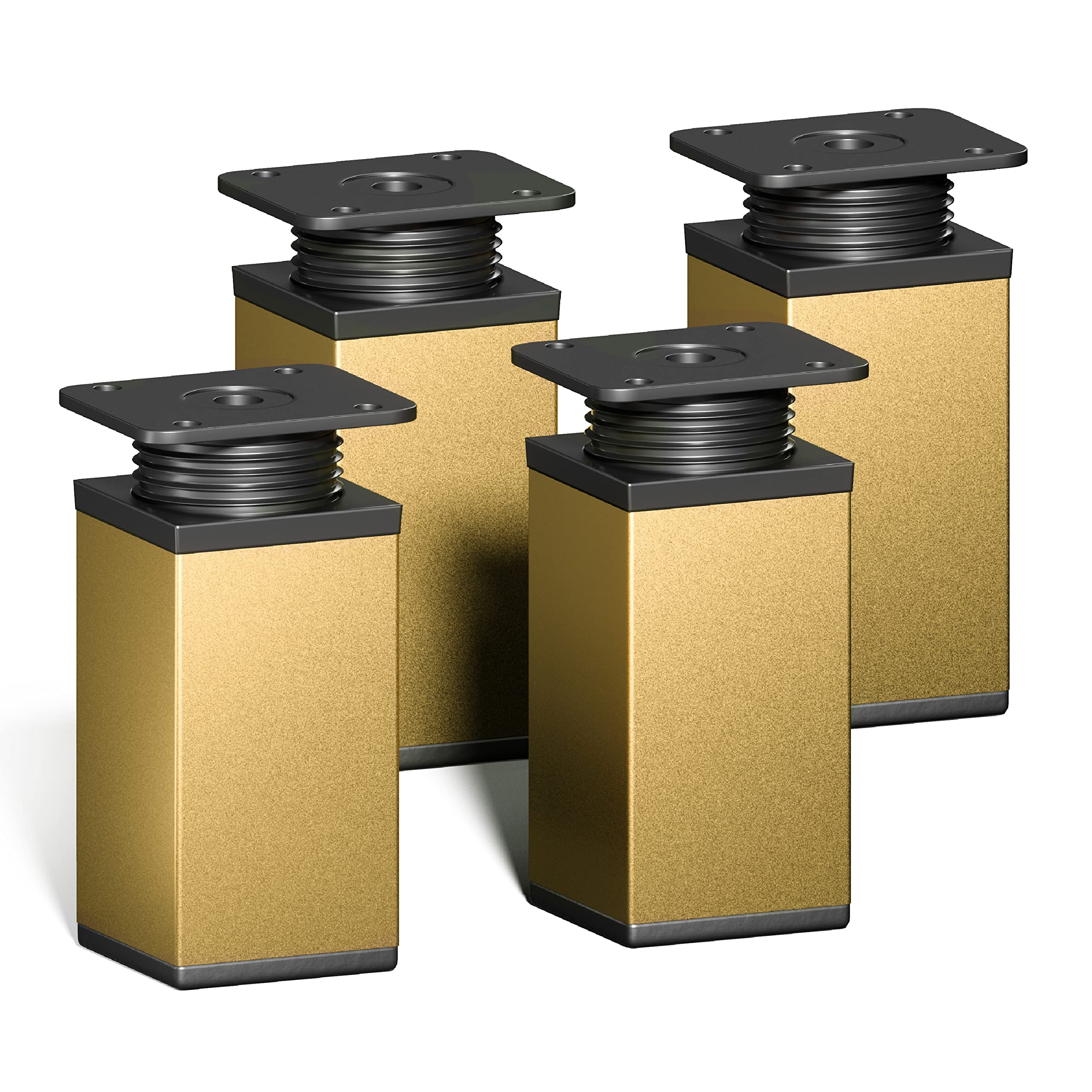 sossai® Design Furniture feet MFV1 | Height Adjustable | Set of 4 | Square Profile: 40 x 40 mm | Color: Gold | Height: 80mm (+ 20mm) | Material: Aluminum | Wood Screws Included