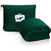 EverSnug Travel Blanket & Pillow 68x42 - Premium Ultra-Soft Microfleece 2 in 1 Compact & Packable Flight Blanket with Soft Bag Pillowcase, Hand Luggage Sleeve and Backpack Clip (Forest Green)