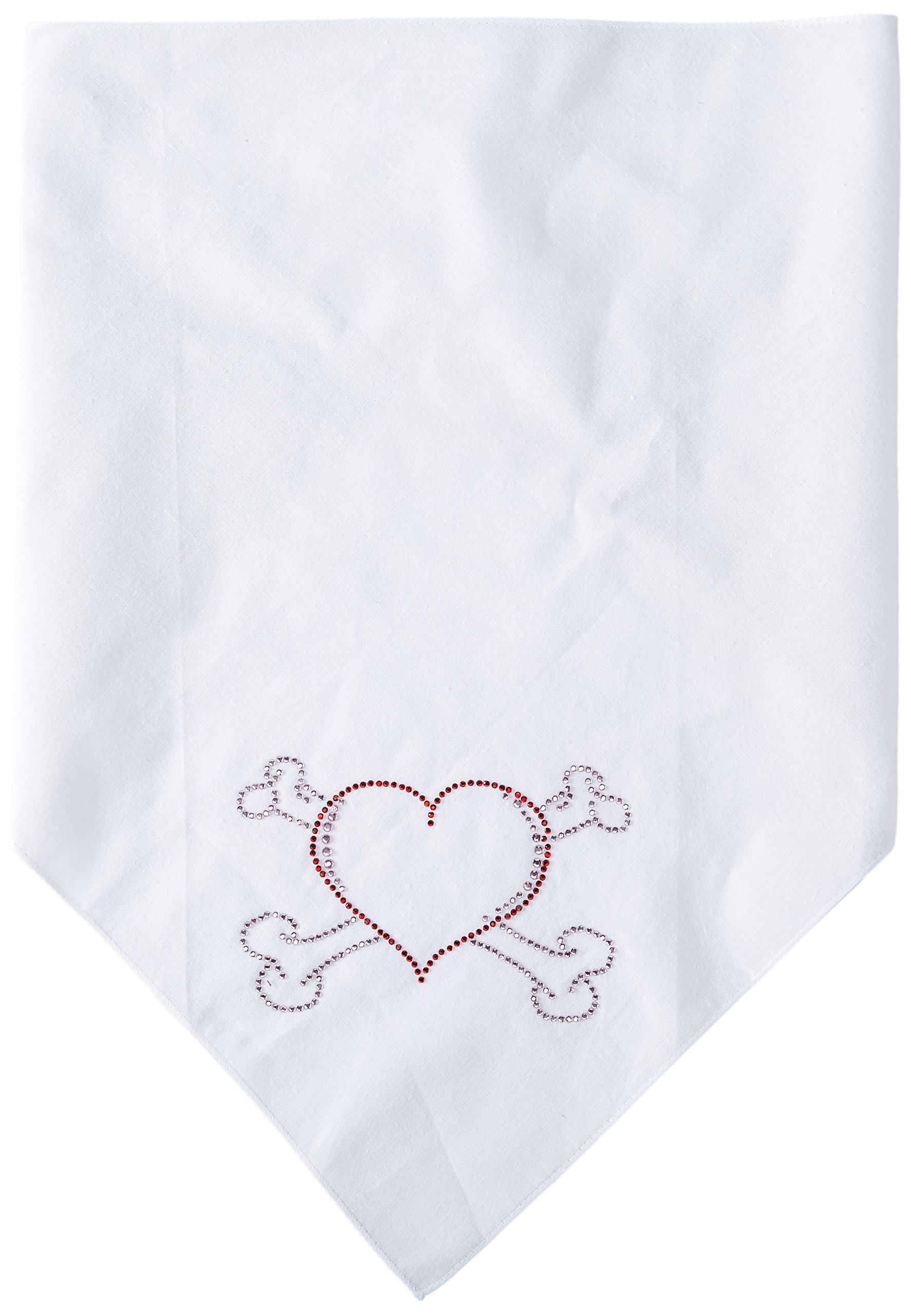 Mirage Heart Cross Bone Rhinestone Bandana, Large, White