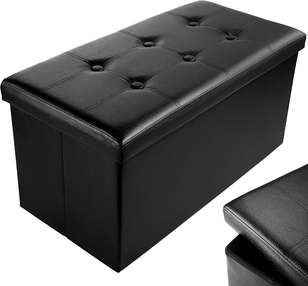 Nyxi Faux Leather 76x38x38cm Foldable Storage Ottoman Seat Black