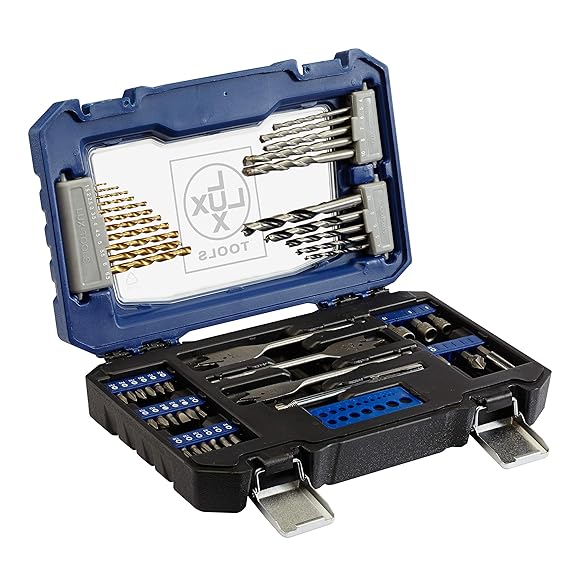 LUX-TOOLS Bohrer- & Bit-Set, 52-teilig | Spiralbohrer- & Bit-Satz in Aufbewahrungs-Box mit Bohrern für Holz, Metall & Stein i