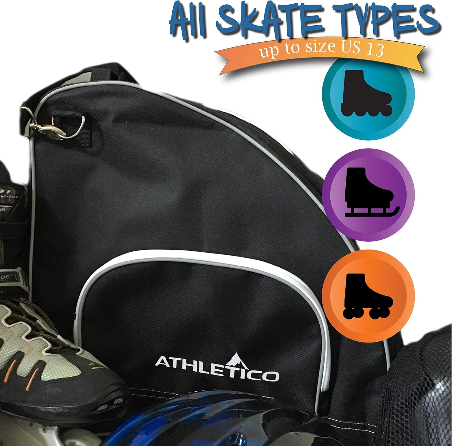 Athletico Ice Skate Bag + Large Skate Blade Cover - Bundle Includes Skate Bag for Ice Skates, Figure Skates, or Hockey Skates and Blade Cover to Protect Blades (Black) (Black, Large) : Sports & Outdoors