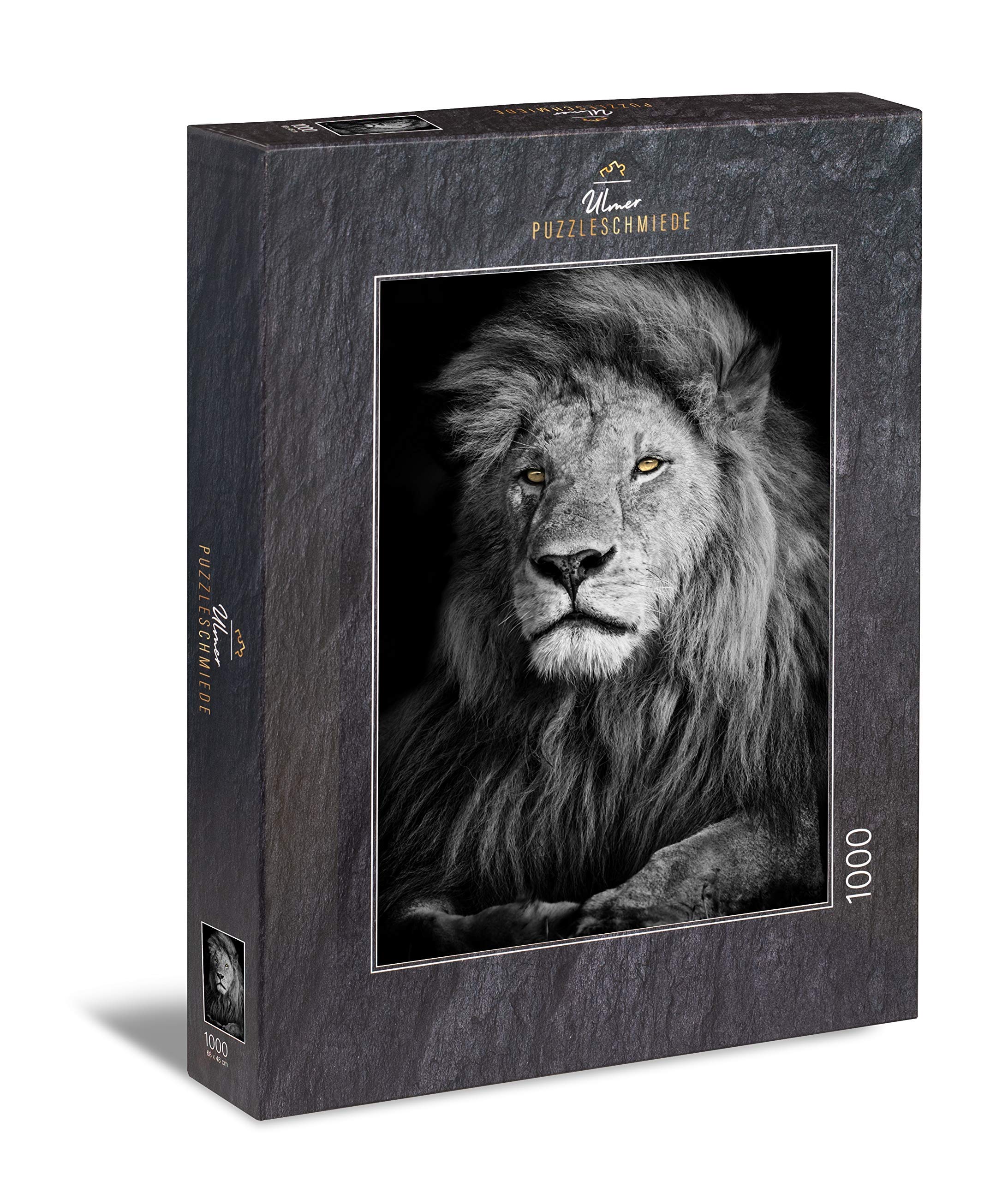 Ulmer Puzzleschmiede - Puzzle "The Lion" - 1000 pieces jigsaw puzzle - powerful lion on black background