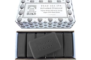 One With Nature Activated Charcoal Soap 4oz 6-Pack Gift Box – Detoxifying and Exfoliating Charcoal Soap Bar with Dead Sea Salt for Face & Body, for Men & Women