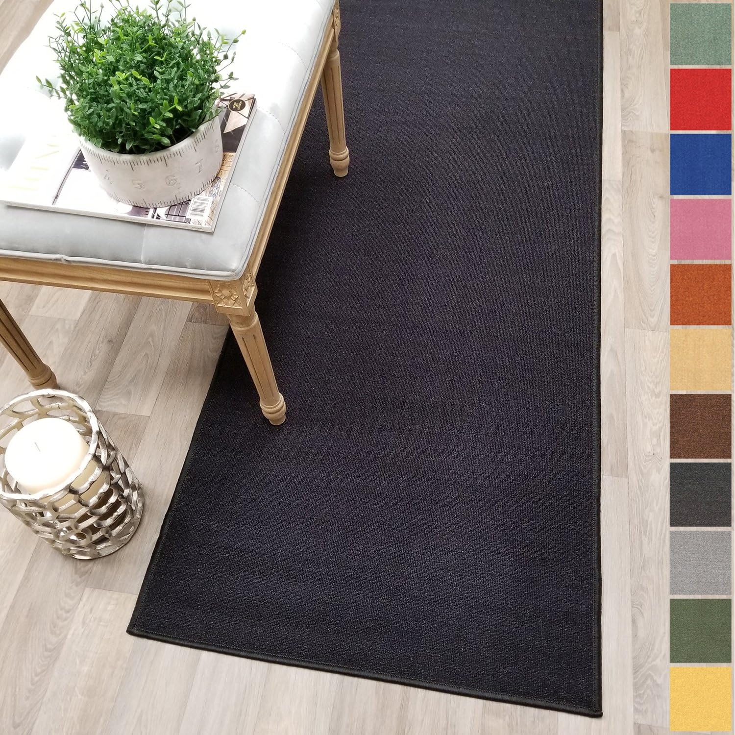 Custom Size Black Solid Plain Rubber Backed Non-Slip Hallway Stair Runner Rug Carpet 22 inch Wide Choose Your Length 22in X 7ft
