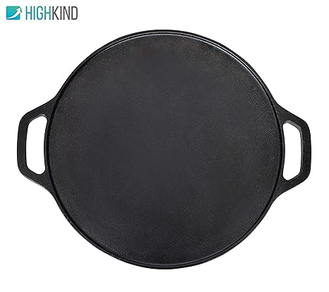 Highkind Cast Iron Dosa Tawa 12 inch Pre-Seasoned, Perfect for Cooking on Gas, Induction and Electric Cooktops - Black