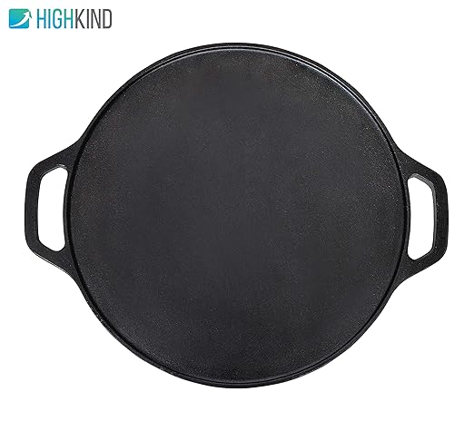 Highkind Cast Iron Dosa Tawa 12 inches, Pre-Seasoned, Perfect for Cooking on Gas, Induction