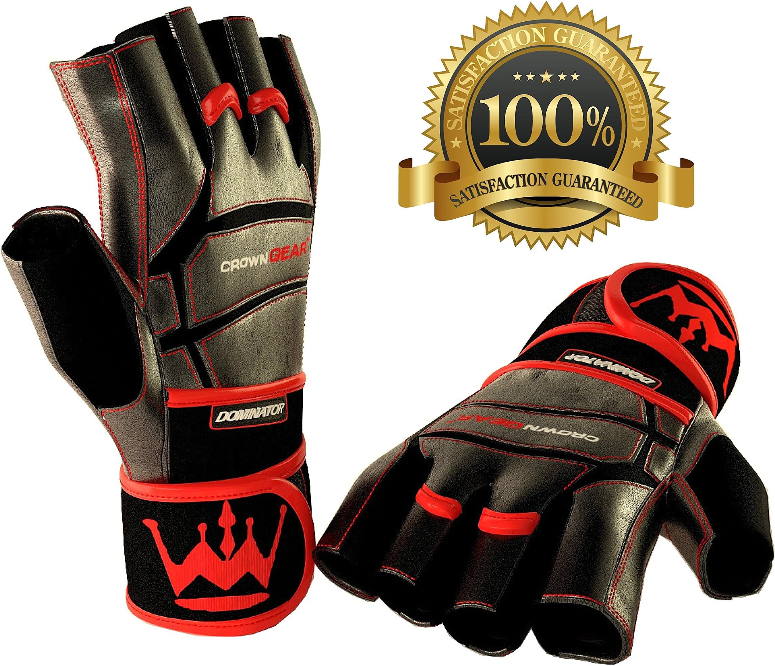 Weightlifting Gloves for Gym Fitness Crossfit Bodybuilding - Workout Gloves for Men & Women - Dominator Leather Crossfit Cross Training Gloves W. Wrist Strap Wrap - Best Weight Lifting Gloves with Wrist Support for Heavy Lifting - Satisfaction Guaranteed