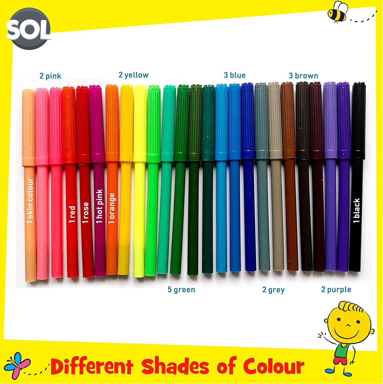 SOL 50 Felt Tip Colour Pens, Bright Colour Felt Pens for Smooth & Precise Writing & Colouring - Image 5