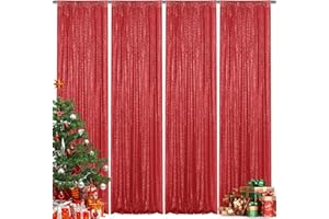 Yblut Red Sequin Backdrop Curtain 4 Pieces 2FTx8FT Glitter Photography Backdrop for Party Wedding Birthday Christmas Decorations